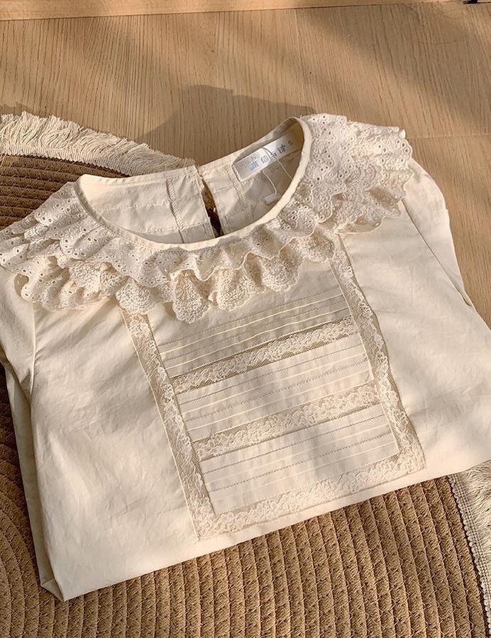 Jennie - Sweet Lolita Cotton Shirt, Ruffled Round Collar