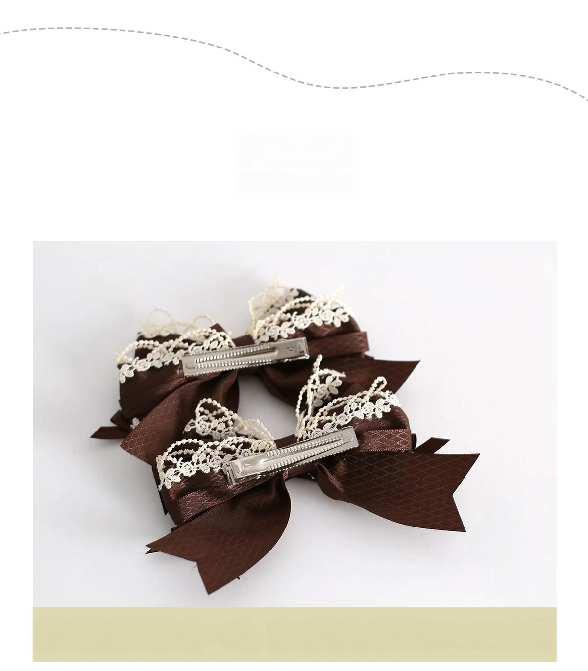 Coffee Brown Kawaii Lolita Hairband Accessory Set, Lace & Bear Ears 46088:874528