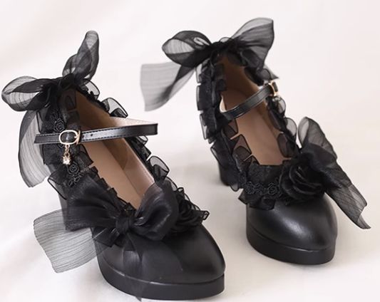 Xiaogui - Gothic Lolita Black Lace High Heels