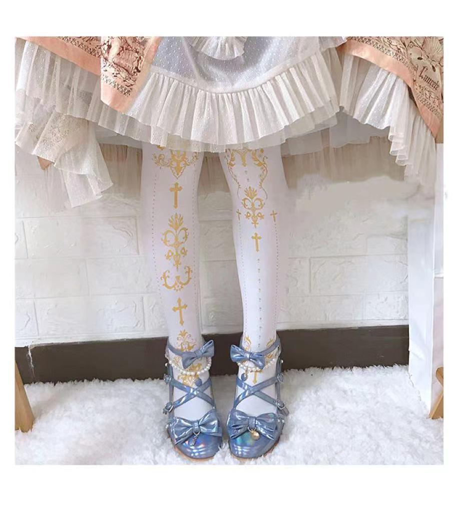Wulala Mew~Elegant Lolita Pantyhose Daily Gold Foil Printing Tights 32880:403534