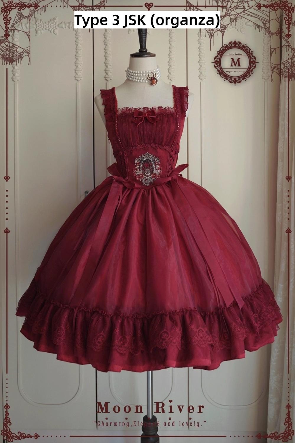 Moon River - Moonlit Spider - Gothic Lolita SK & JSK Dress Outfit Set Red / Type 3 JSK S