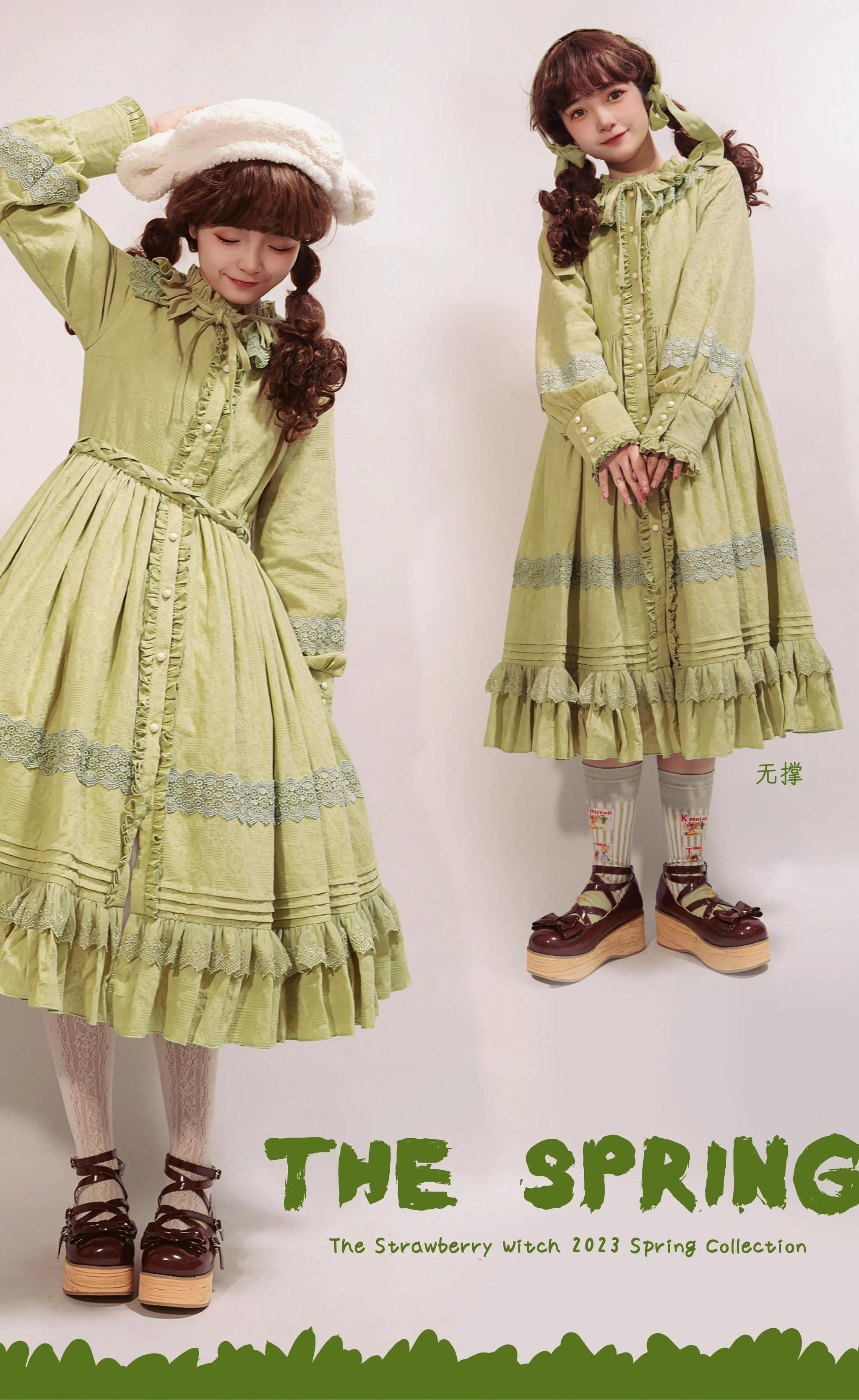 Strawberry Witch~The Spring~Cotton Lolita OP Dress with Long Sleeve 33068:412516