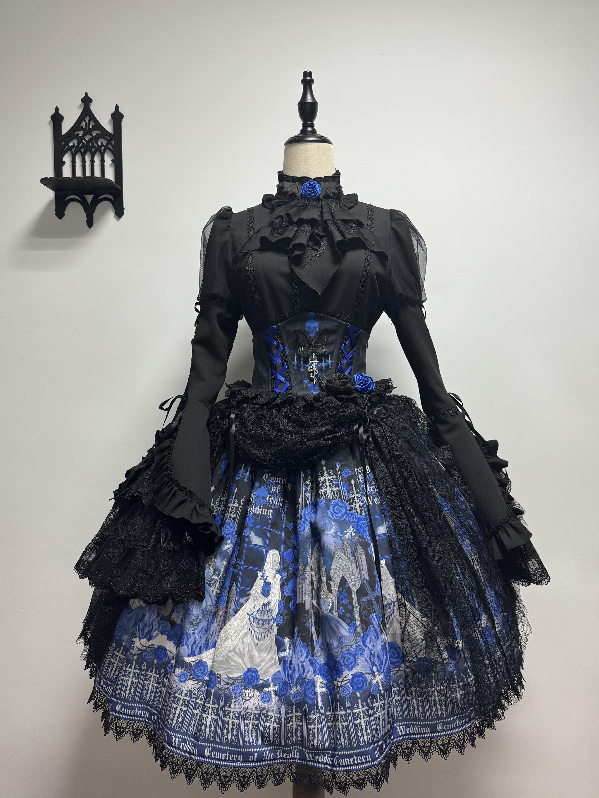 Blue Blood Wedding - Printed Gothic Lolita JSK Dress, Corset SK Set