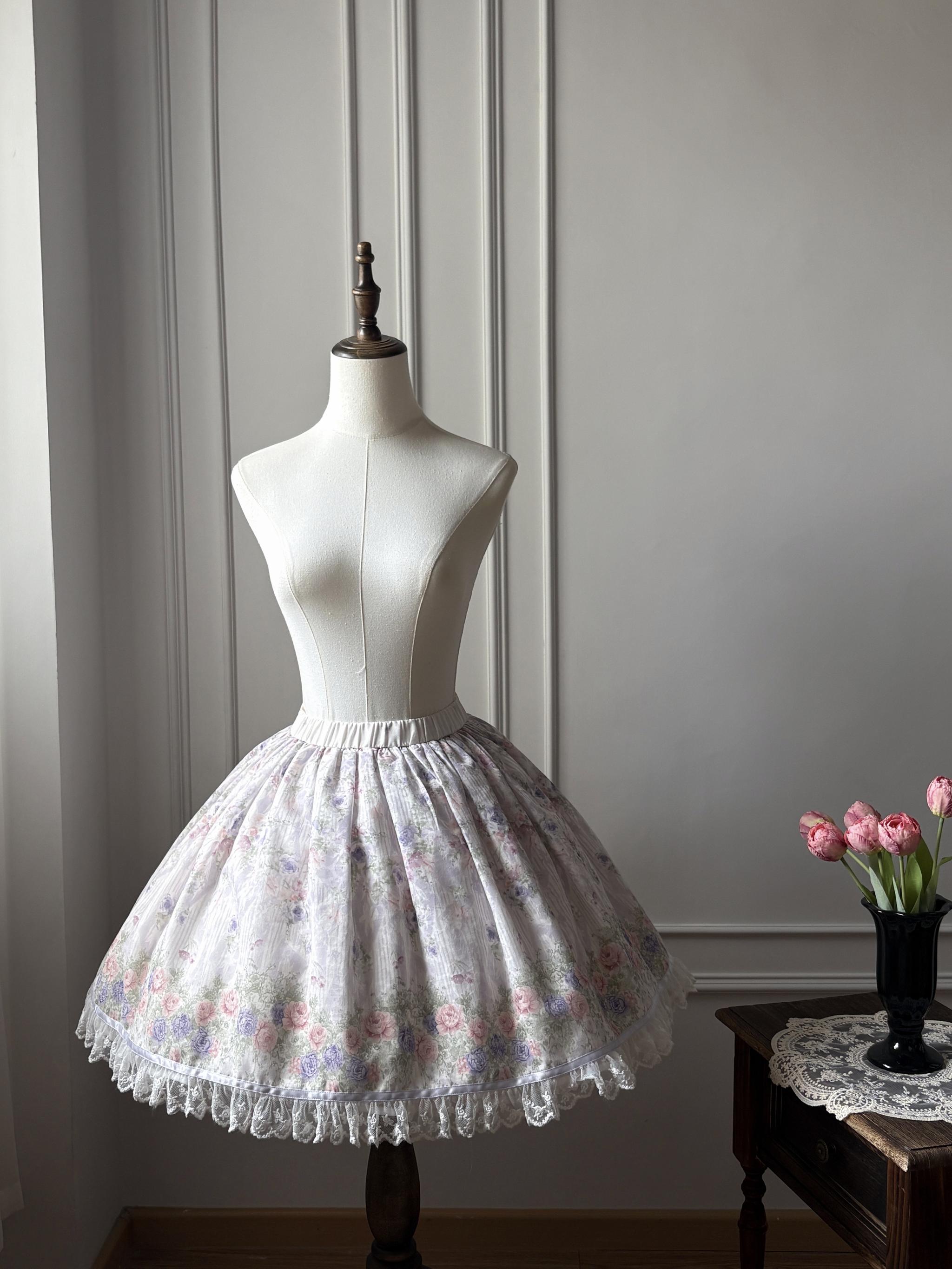 Yuri's Garden - Classic Floral Printed Lolita Dress with Lace 45541:852334