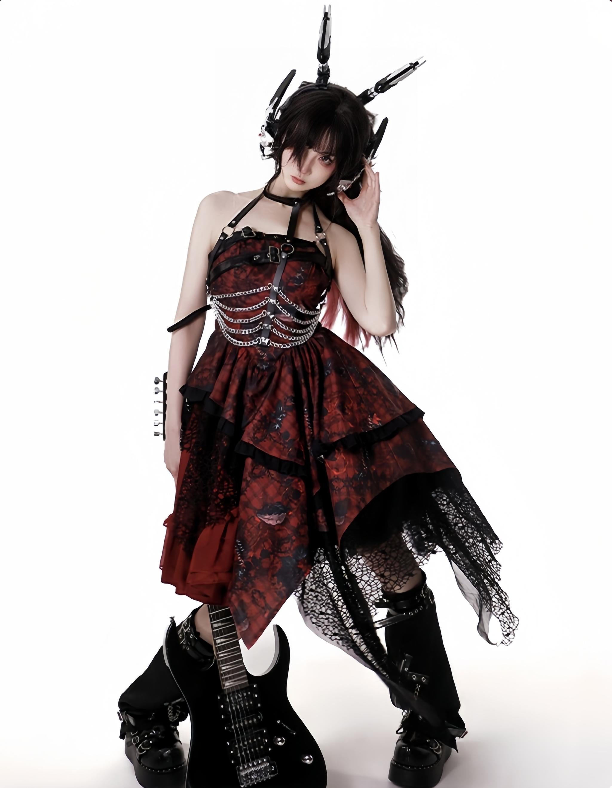 Bleeding Strawberry - Gothic Lolita JSK Dress With Jacket/Rib Chain Accessory