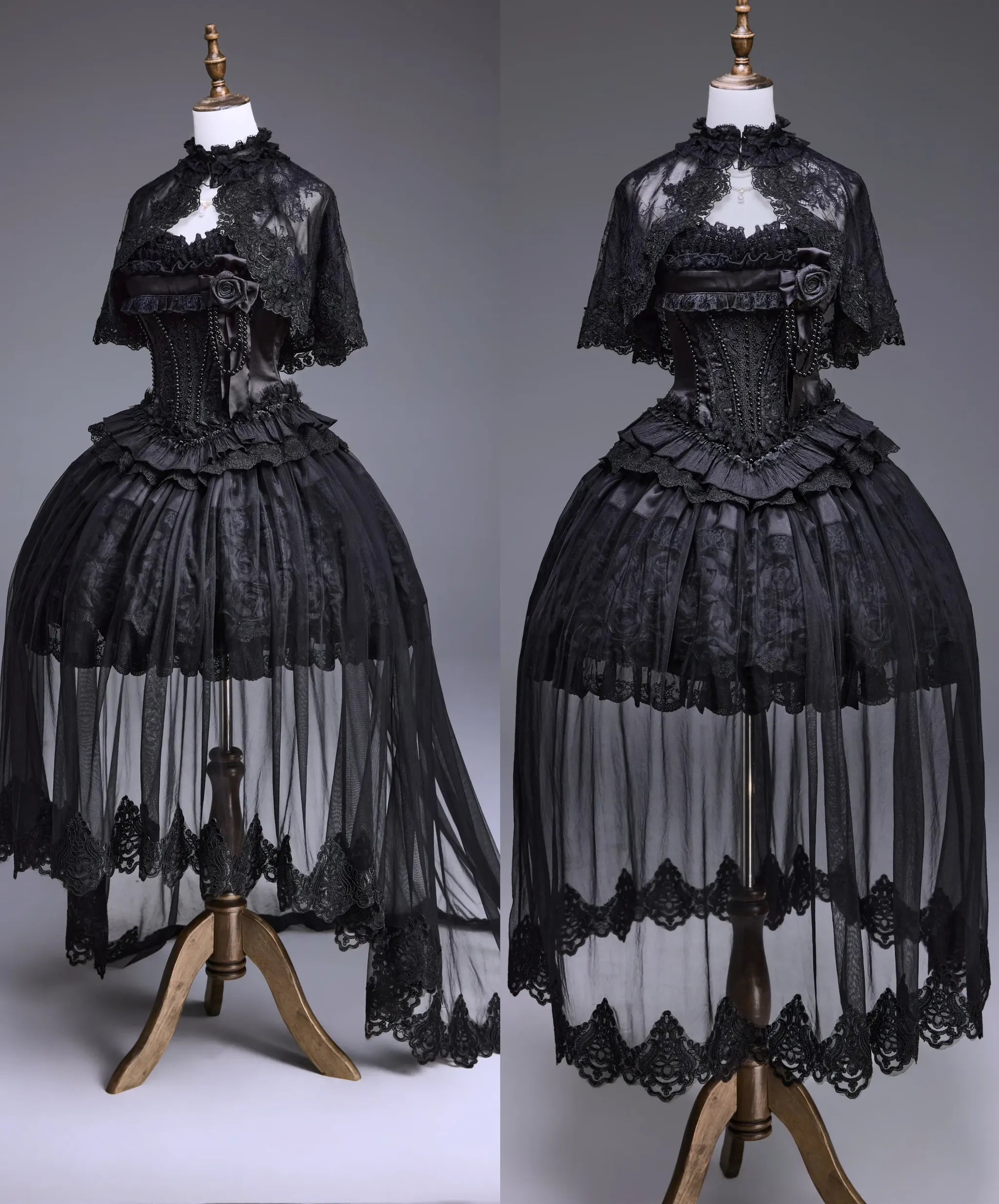 Nameless Snow - Classic Lolita Corset JSK Dress, Detachable Cape (L M S XL XS) 45683:859038