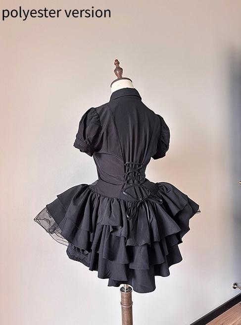 FlowerFairyDaily~Midnight Prayer~Solid Lolita Shirt with Flowing Tiered Back Hem 43006:762110