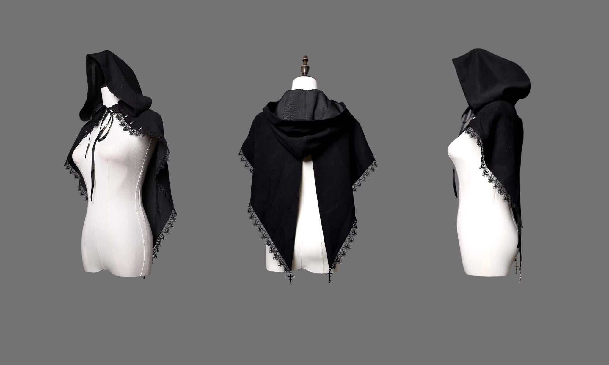Wuyuzhe - Wolf Hunter - Gothic Lolita SK Set Halter Overskirt Cape Vest S Black- Segmented Cape