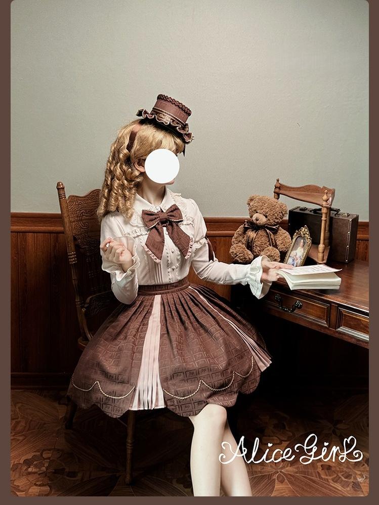Alice Girl - Bear Chocolate Slab - Classic Lolita Slim Fit Shirt, Back Lace-up 44312:804510