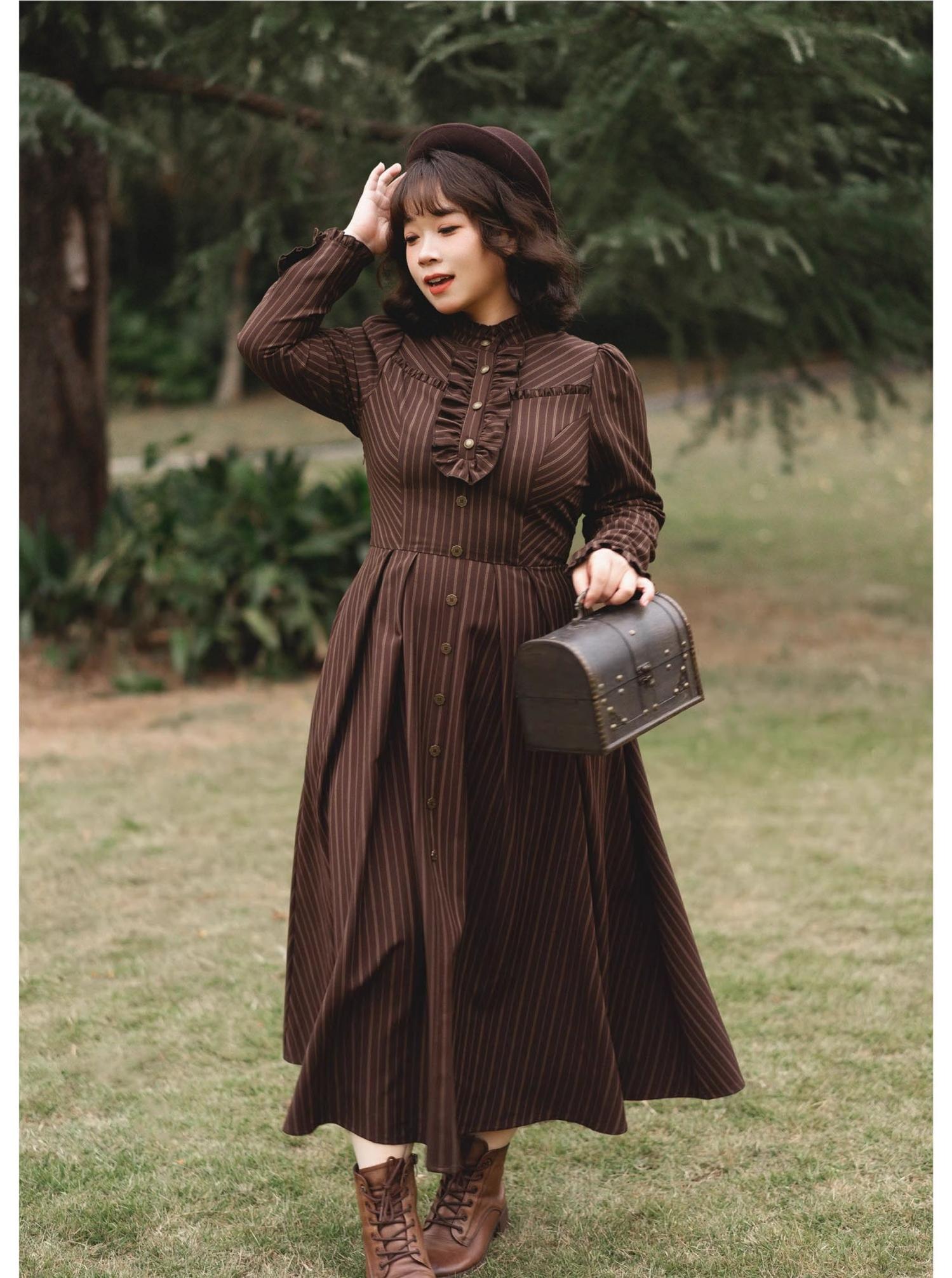 Forest Castle - Classic Lolita Long Striped Dress, Irregular Hem Vest 44441:809901
