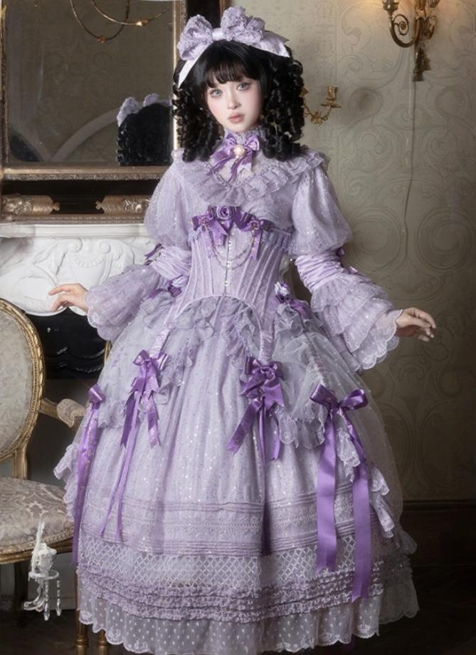 Forvever Purple - Purple Classic Lolita OP, Boning Corset (L M S) 44357:806165