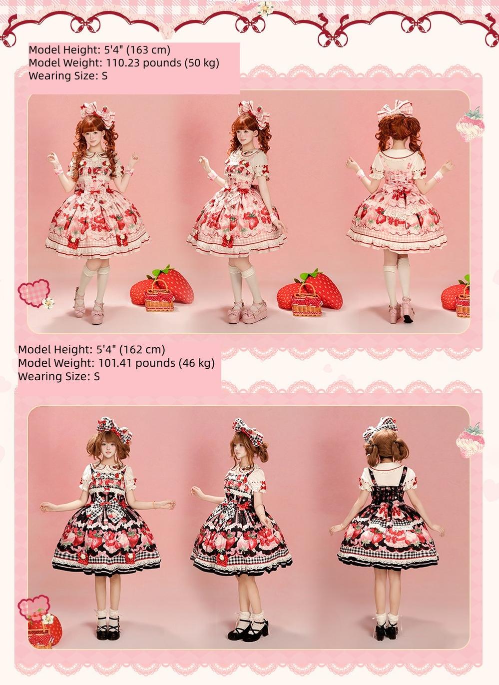 Strawberry Festival - Cotton Sweet Lolita JSK Dress with Strawberry and Cream Print 45735:860383