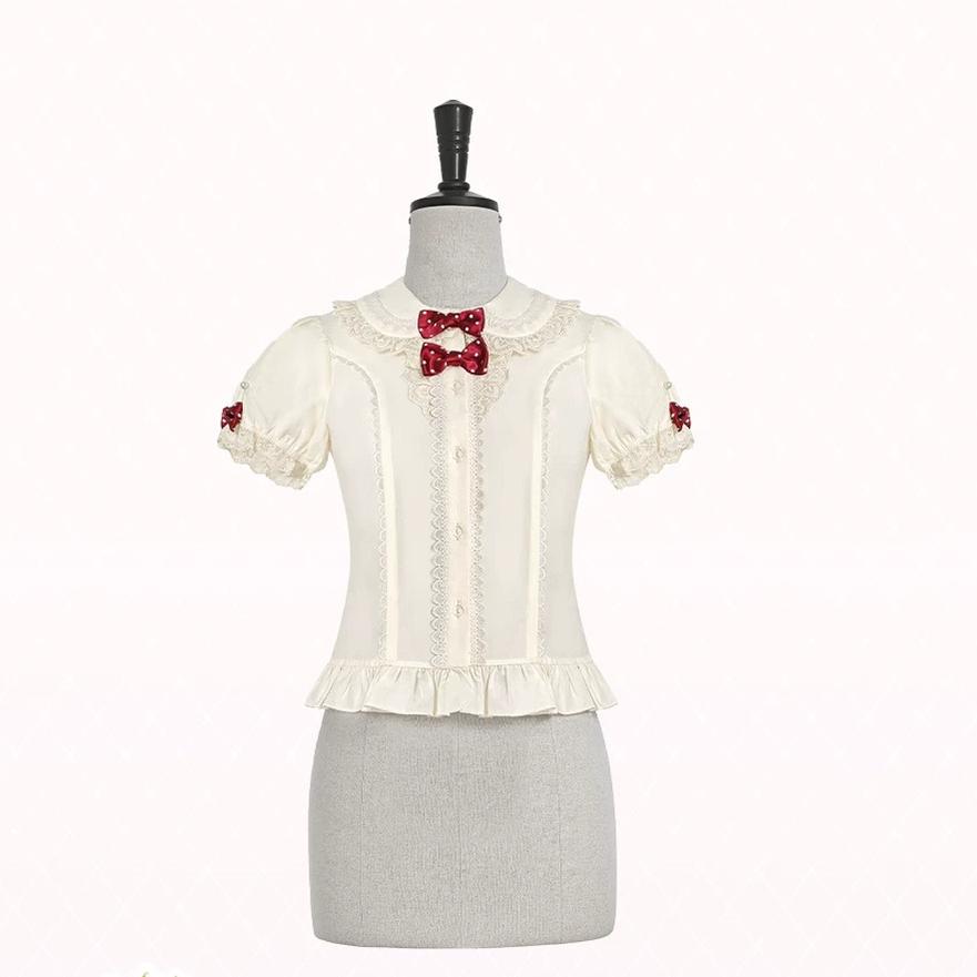 Cream Berry Party - Sweet Lolita JSK Dress, Strawberry Polka-Dot Print (L M S XL) 45860:866125