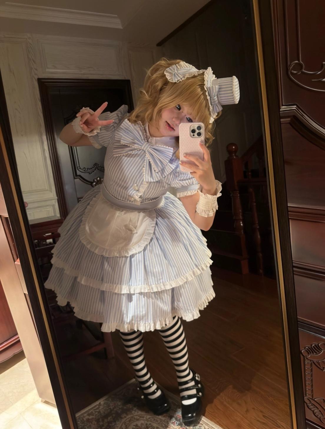 Ever-charming Miss Stripes - Striped Old School Lolita OP Dress, Detachable Apron 44920:827750