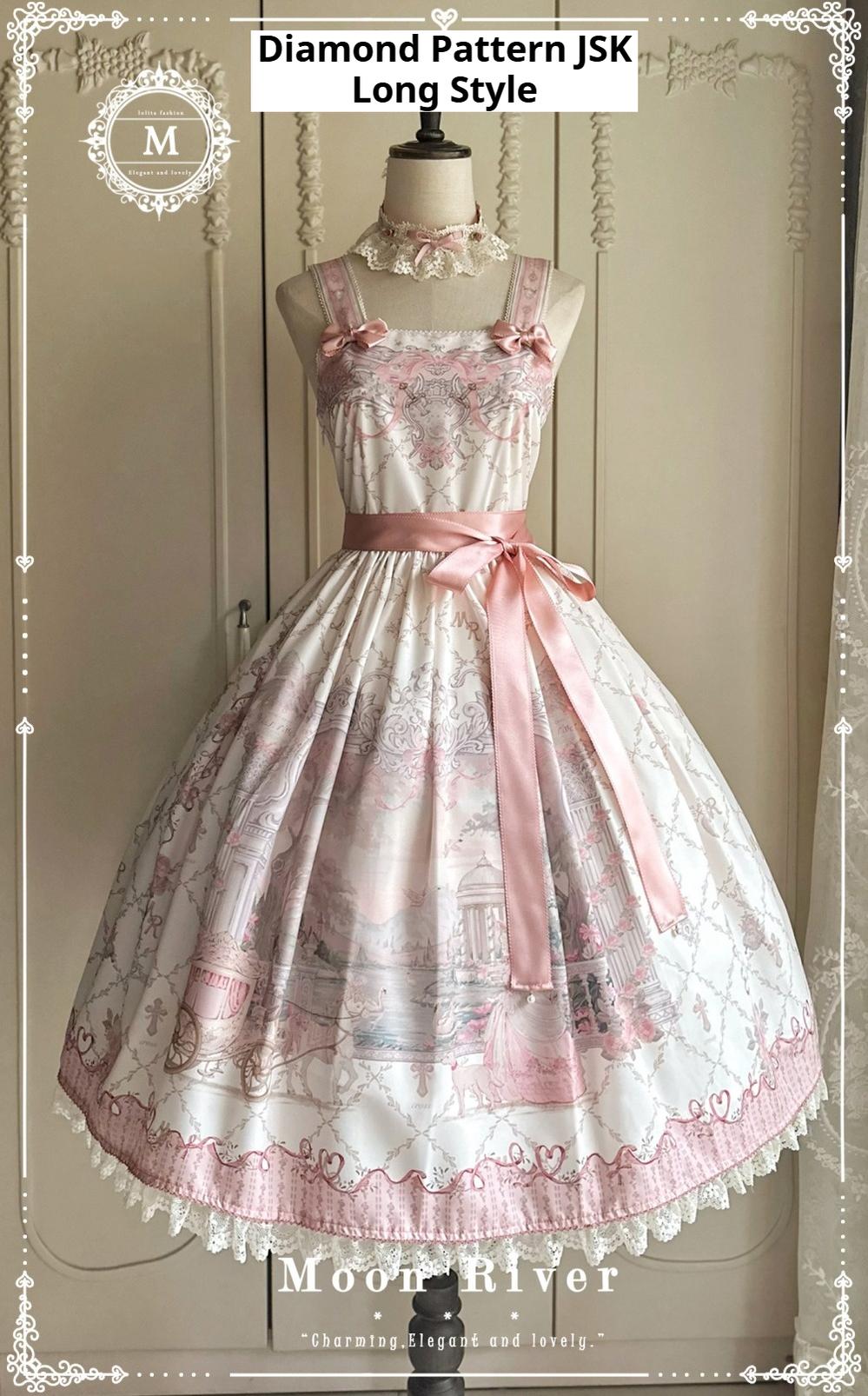 Moon River - Swan Lake Mirror - Pink Sweet Lolita Print JSK Dress (L M S XL XS) 43705:783380