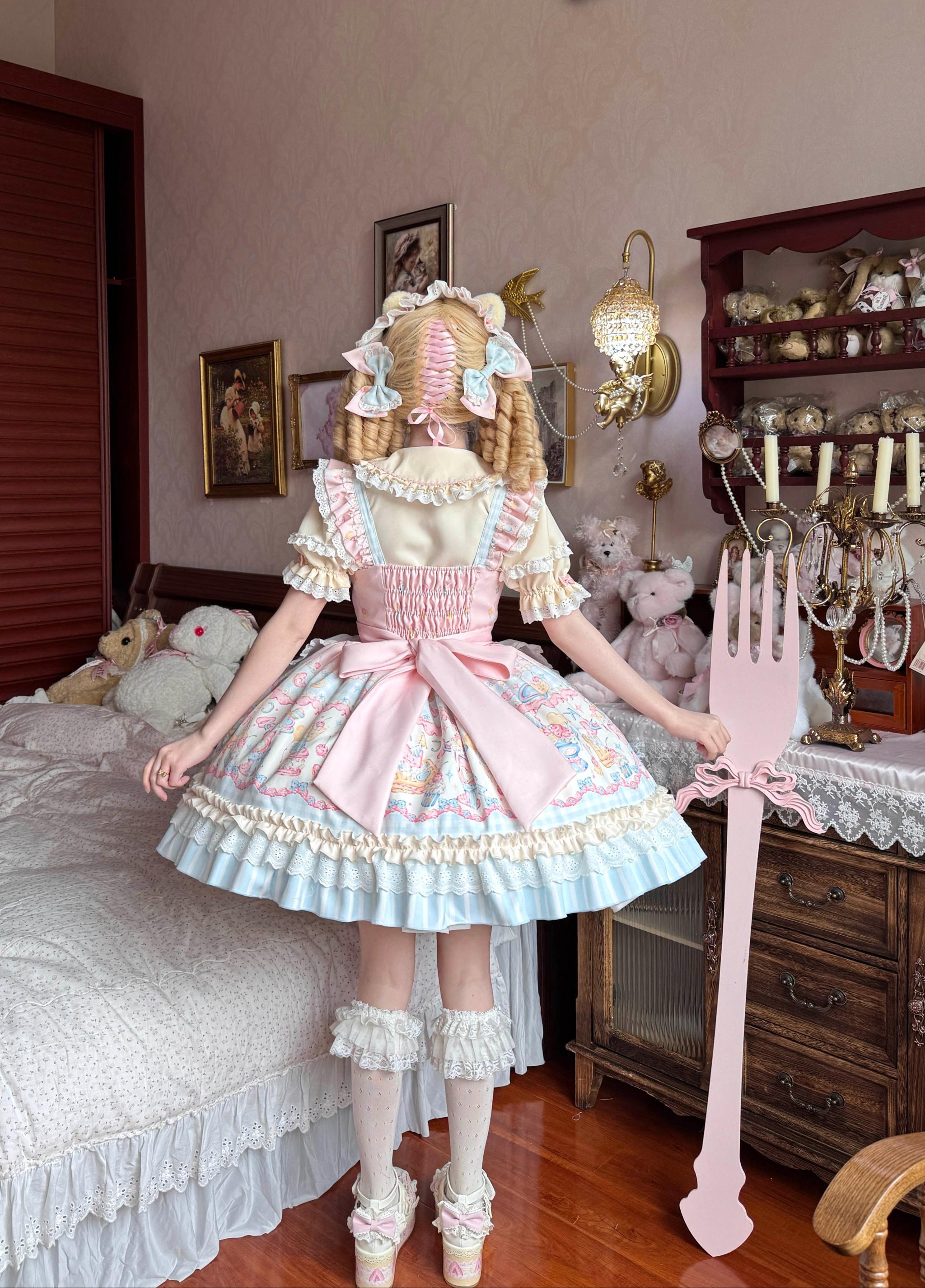 Sweet Cat Fruit Candy - Sweet Lolita Dessert Printed JSK Dress, Bows & Ruffles