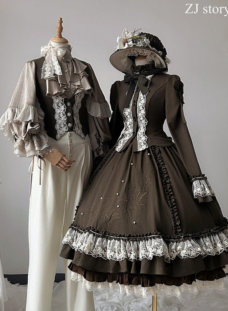 Embroidered Classic Lolita OP Dress, Lace Trim Shirt 45209:840267