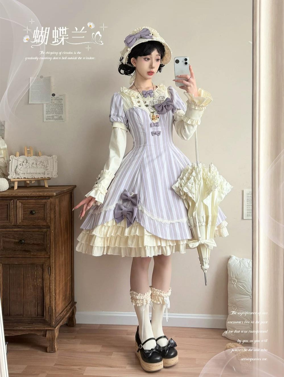 Phalaenopsis - Classic Lolita Phalaenopsis Embroidery OP, Detachable Sleeves