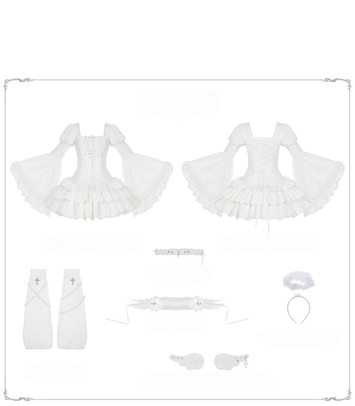 White Night Feather - Gothic Lolita OP Dress & Leg Warmers Set, Angel Cross Theme 46055:874033