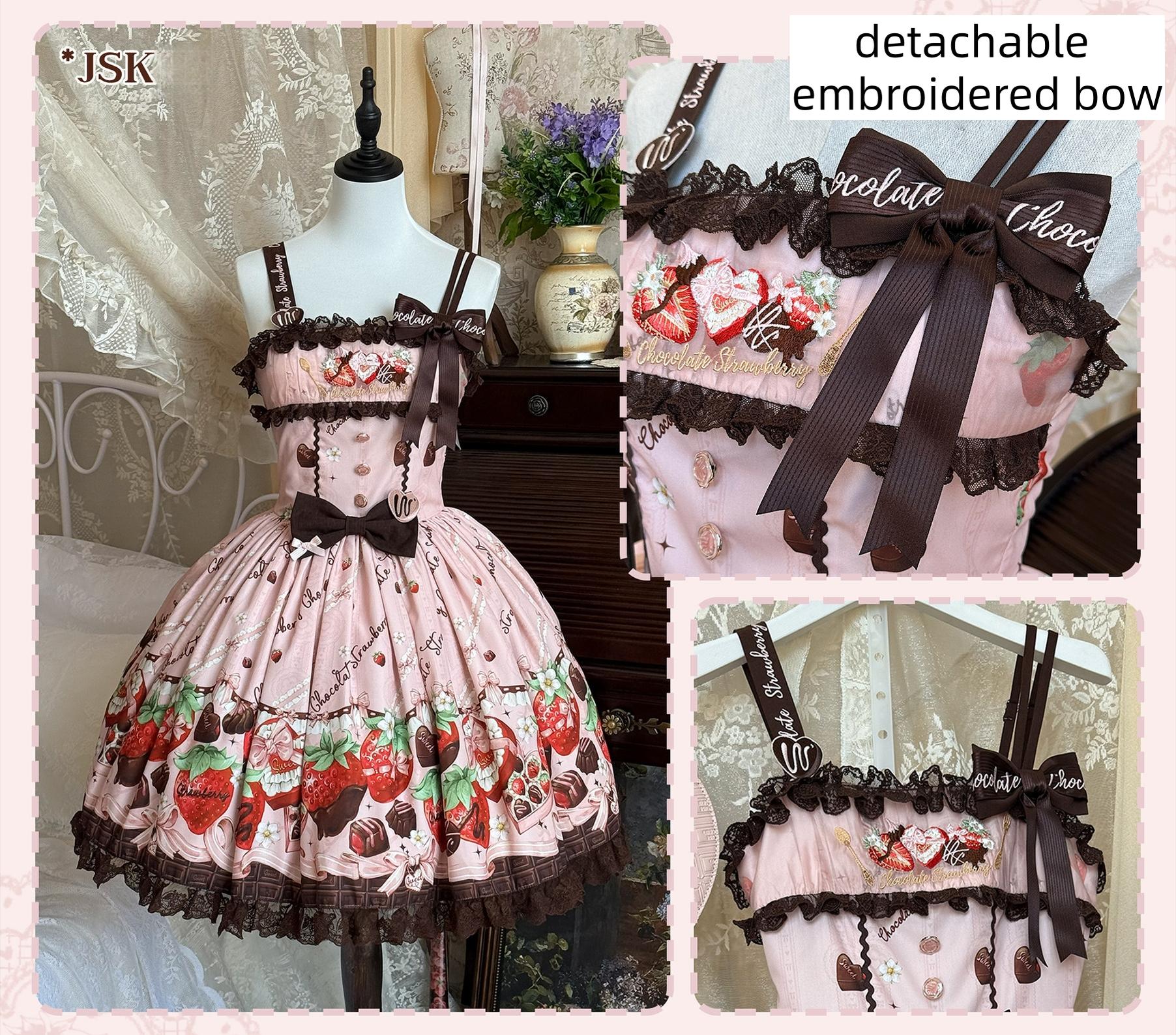Strawberry Chocolate Lovers - Kawaii Lolita Embroidered Printed Dress
