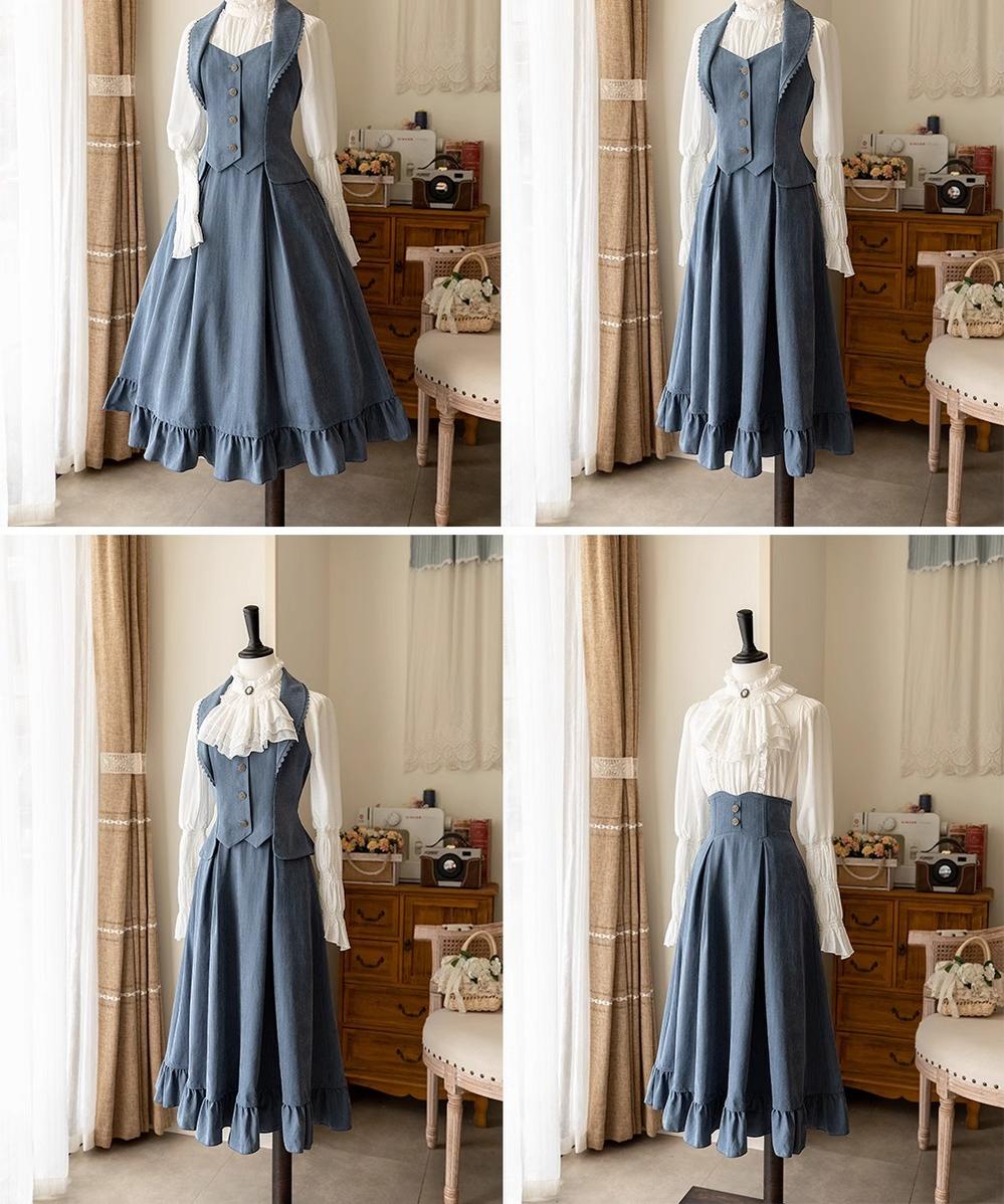 Forest Wardrobe - Misty Forest - Elegant Vintage Fishbone Lolita Long Skirt & Vest 32876:393678