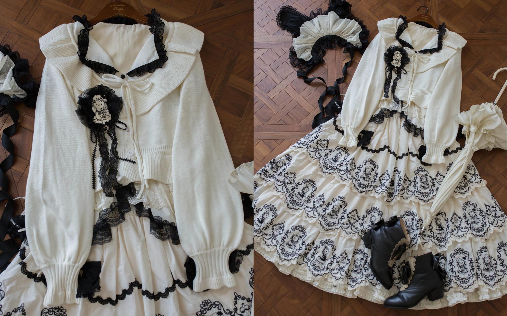 MIST - Lustre White - Kawaii Lolita Sweater Cardigan, Lantern Sleeves 44187:797944