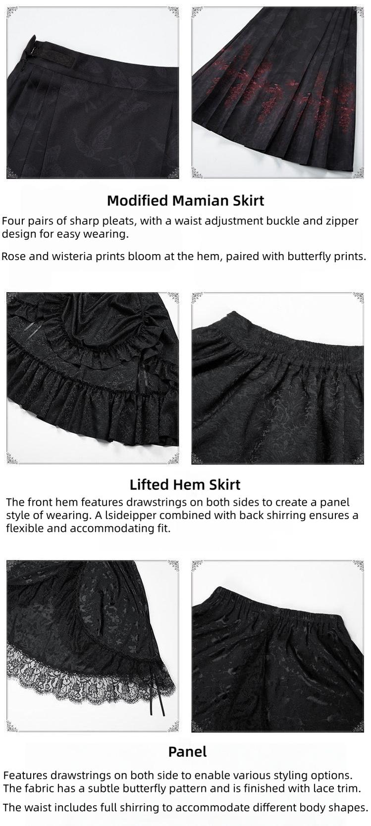 Under the Hanging Moon - Black Gothic Lolita SK Set, Modified Mamian Skirt