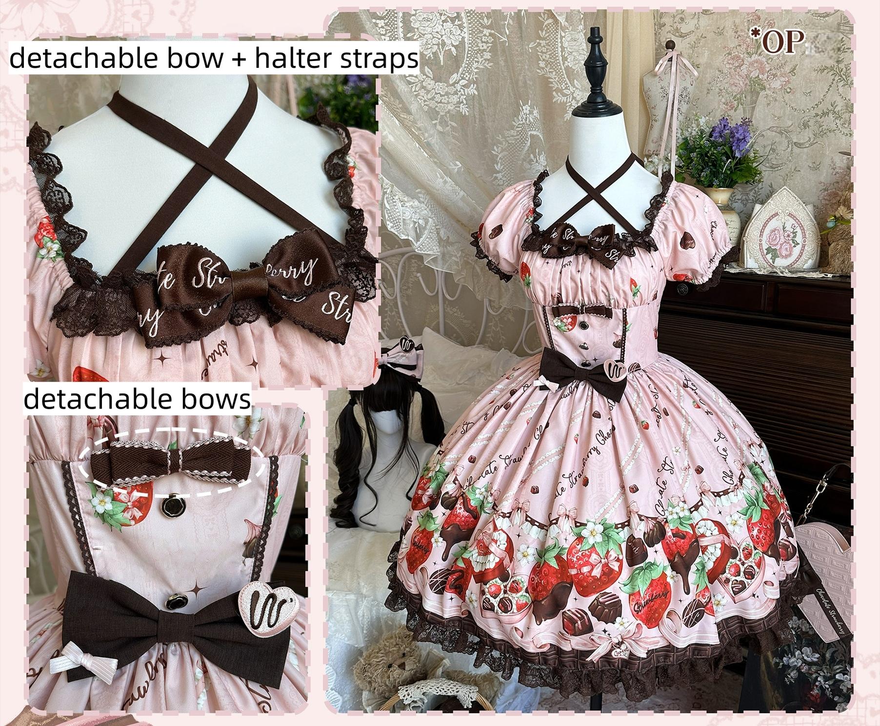 Strawberry Chocolate Lovers - Kawaii Lolita Embroidered Printed Dress