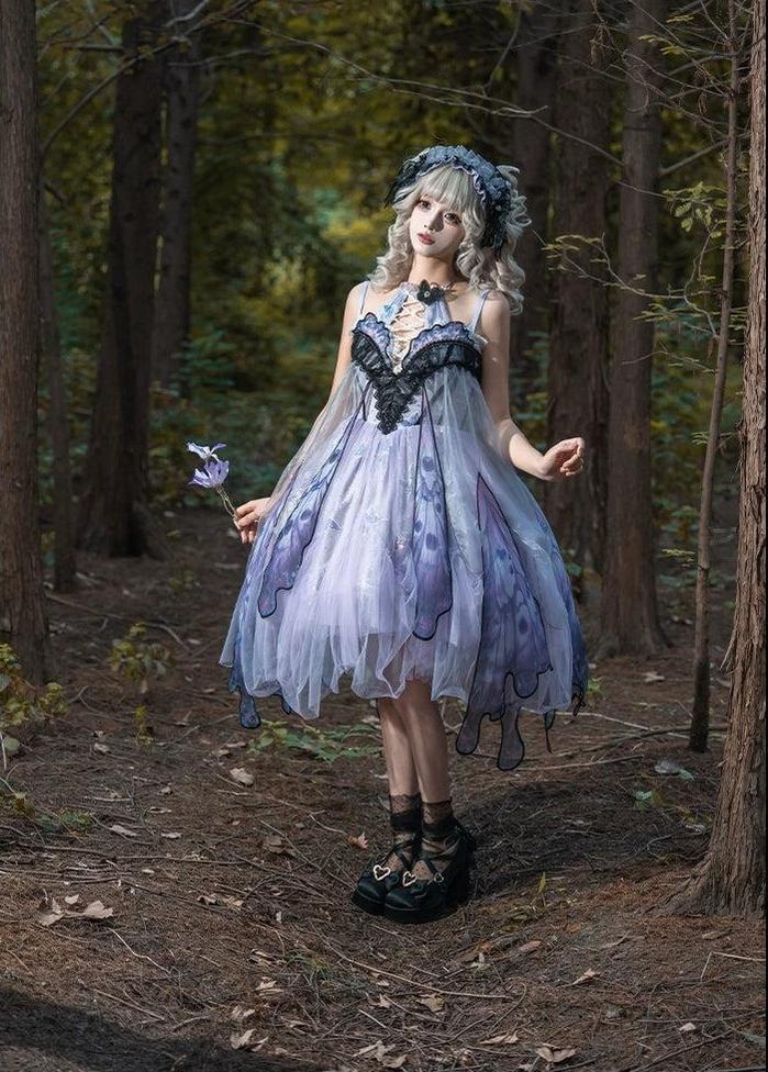 Urtto - Dead Leaf Butterfly - Chiffon Gothic Lolita JSK, Irregular Tiered Skirt 44352:804919