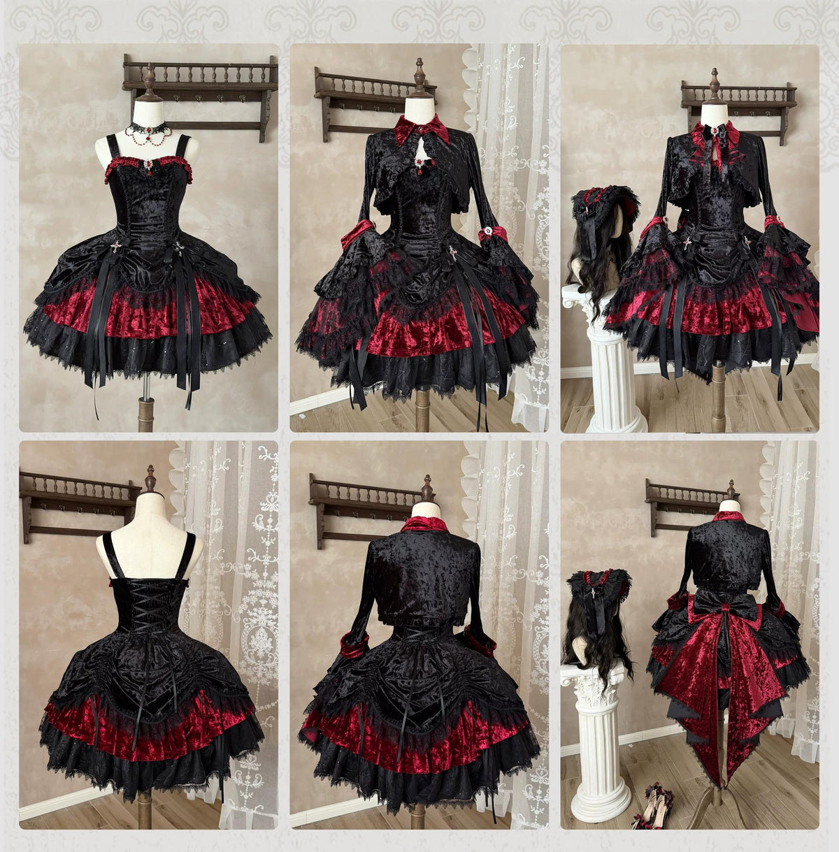Dark Raven Poem - Gothic Lolita JSK & Bolero Dress Set, Diamond Velvet 45967:869848