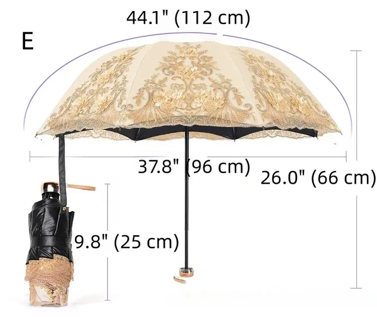 Foldable Lolita Parasol, Floral and Embroidery Detail 45591:855764