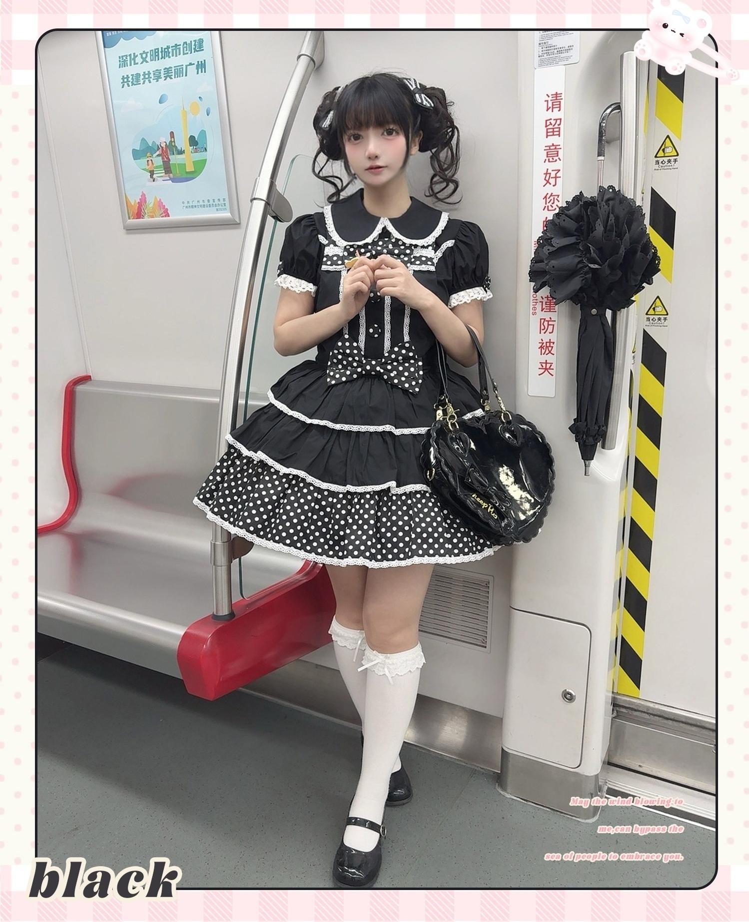 Sweet Dream Sheep - Polka Dot Tri-Hem - Cotton Sweet Lolita Salopette, Peter-pan Shirt 43282:777986