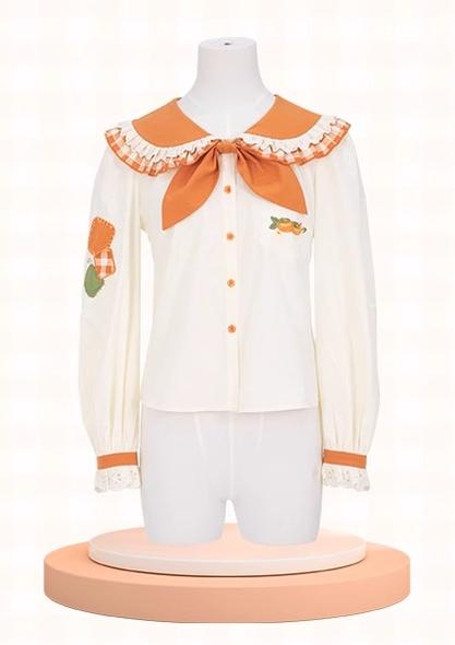 Mademoiselle Pearl~Persimmon~Autumn Persimmon Print Lolita OP JSK SK Dress XS Navy Collar Shirt (L M S XL XS) 29100:396046