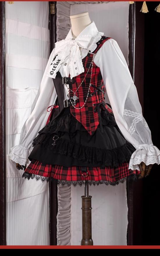 OCELOT - Kalila - Punk Lolita Dress Set Plaid Shorts Set S Red and Black Plaid- Dress FS Complete Set