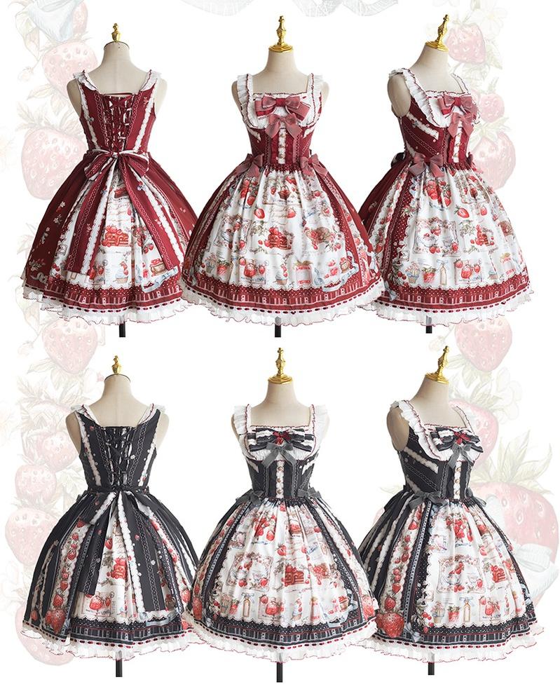 Balladeer - Strawberry Manor - Sweet Lolita JSK Dress, Strawberry Print 43417:798470