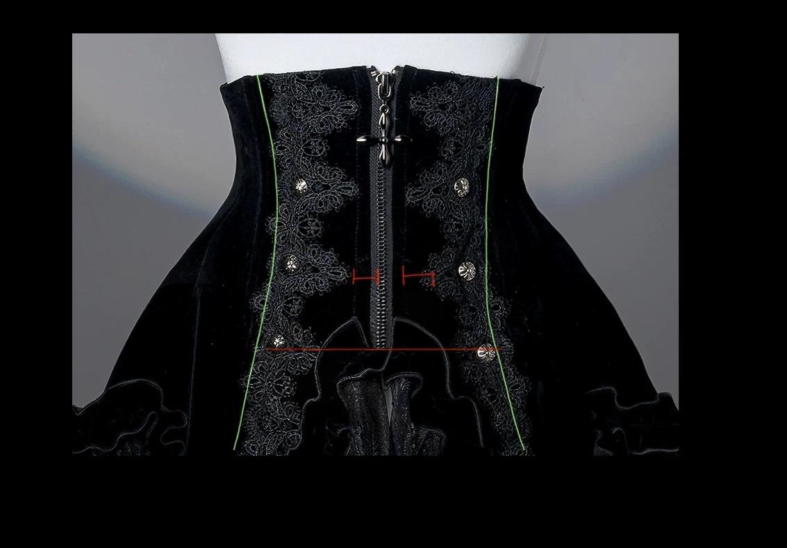 Bone Garden - Black Gothic Lolita Corset, Irregular Lace Hem 46040:873126