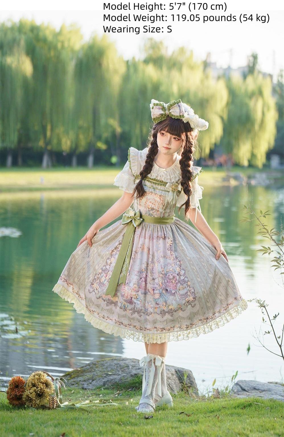 Greets Spring Lamb - Classic Lolita JSK Dress, Winter Jasmine & Lamb Print