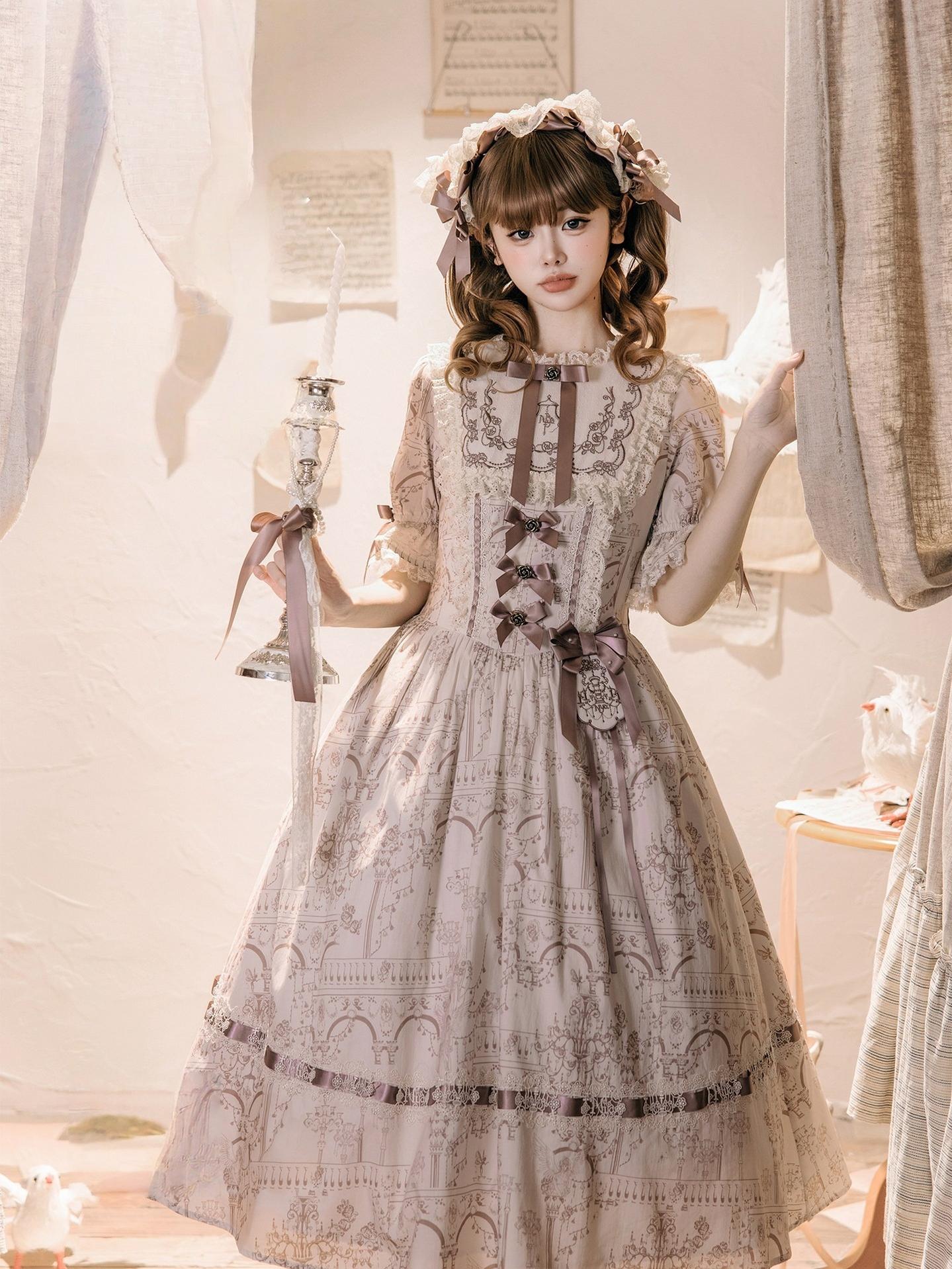 Opera - Cotton Classic Lolita Embroidered Dress, Opera Scene Print 44845:825528
