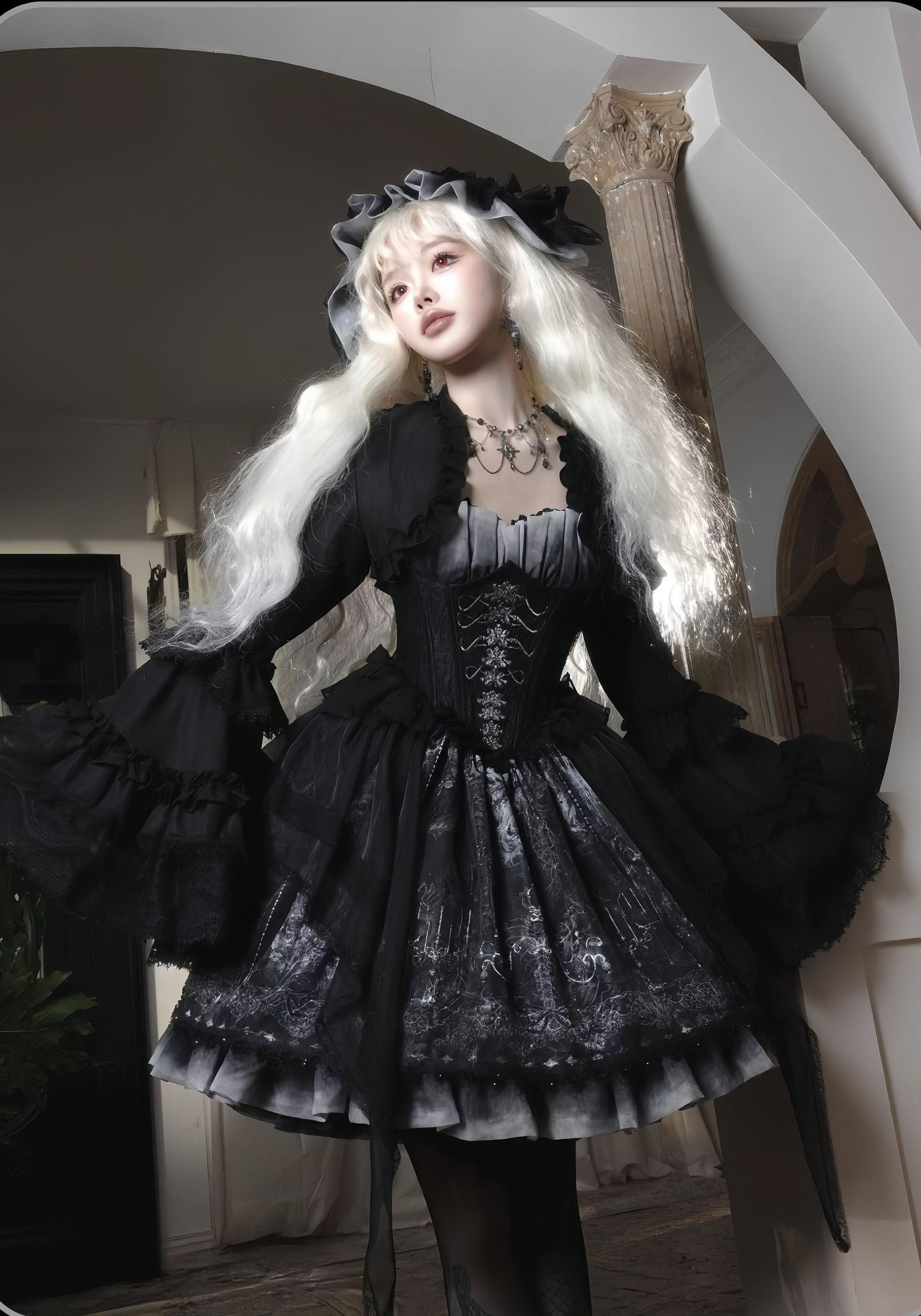 Bone-Eroded Butterfly - Gothic Lolita JSK & SK Set 44051:850258
