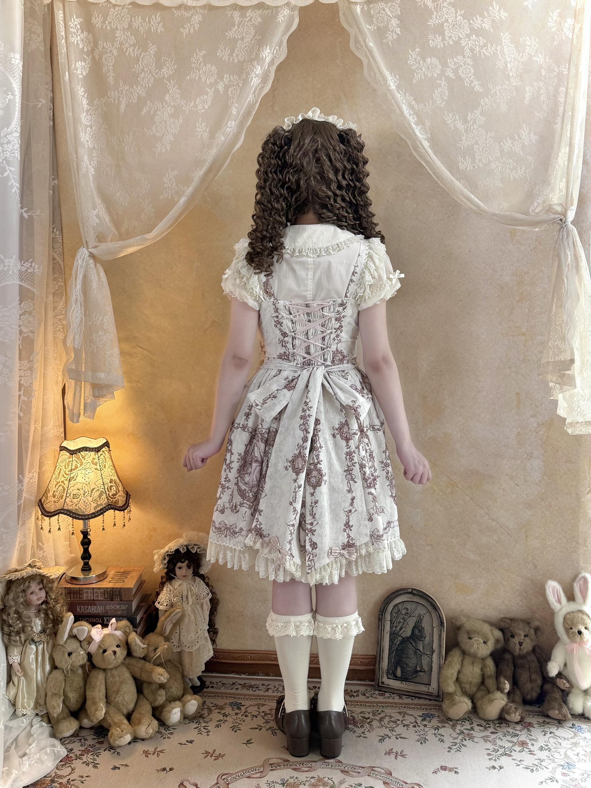 Sleeping Beauty - Doll-like Lolita Printed JSK Dress, Cotton Lining Vest Set 45691:860256