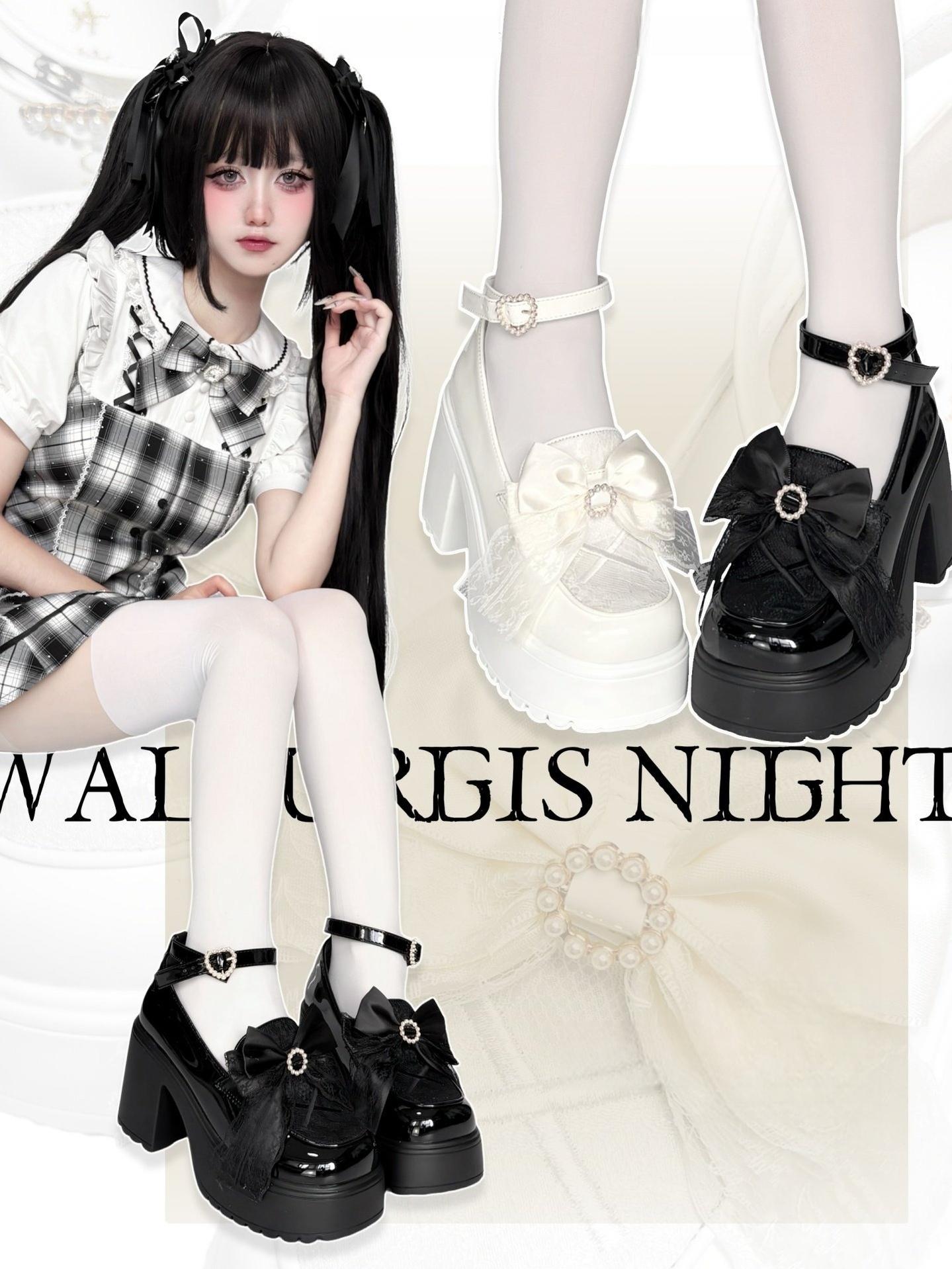 Daily Lolita Heels Shoes, White & Black Color