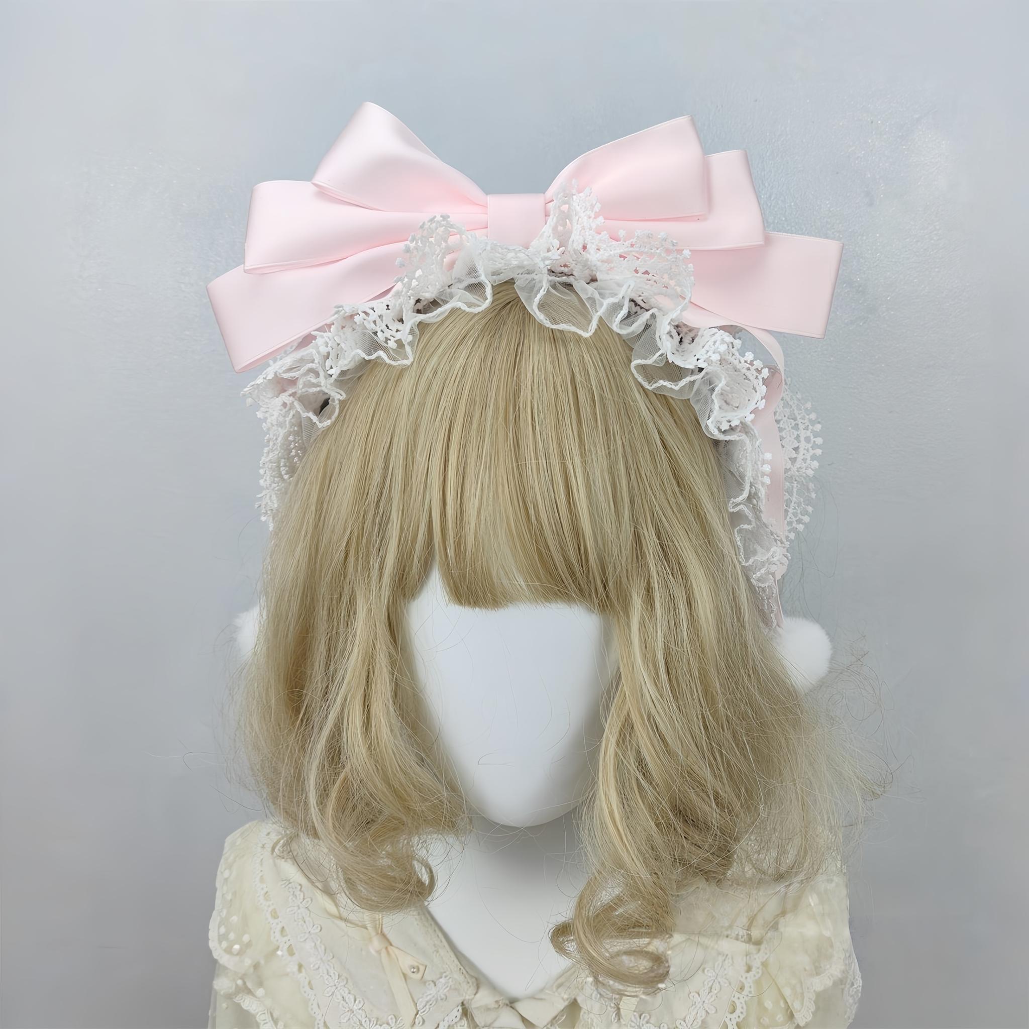 Sweet Lolita Lace Bowknot KC, Pom-pom Accent KC Pure Light Pink