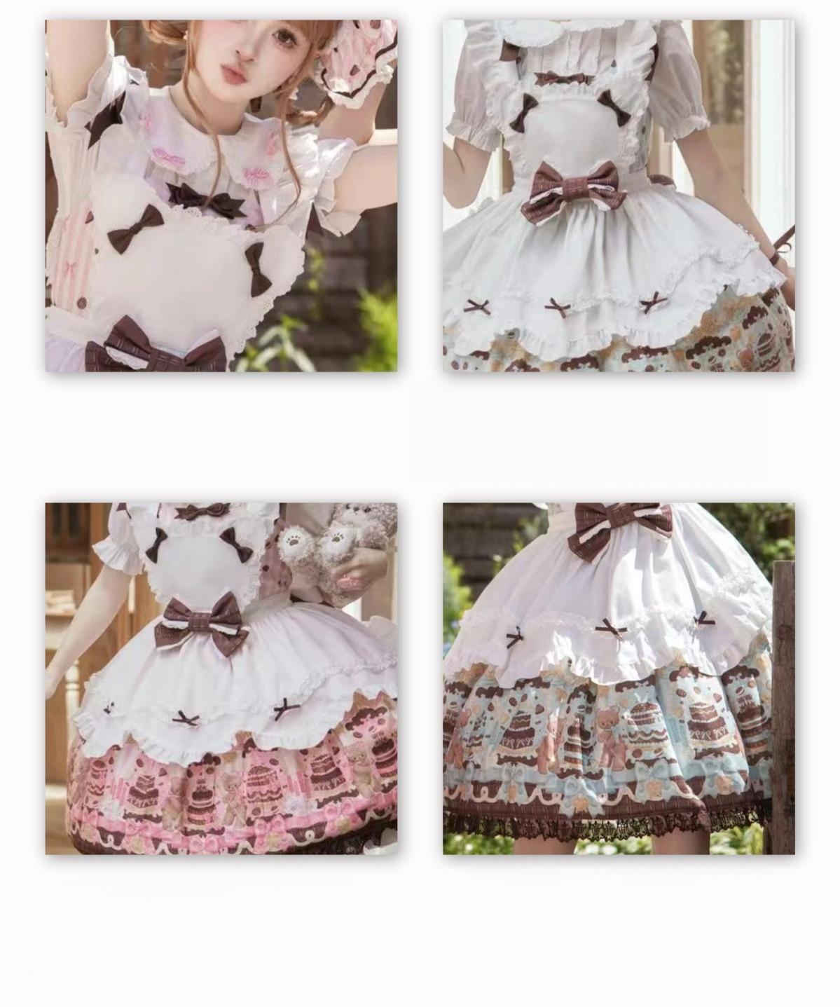 Cake Bear - Sweet Lolita Embroidered Collar Dress, Bear and Cake Print