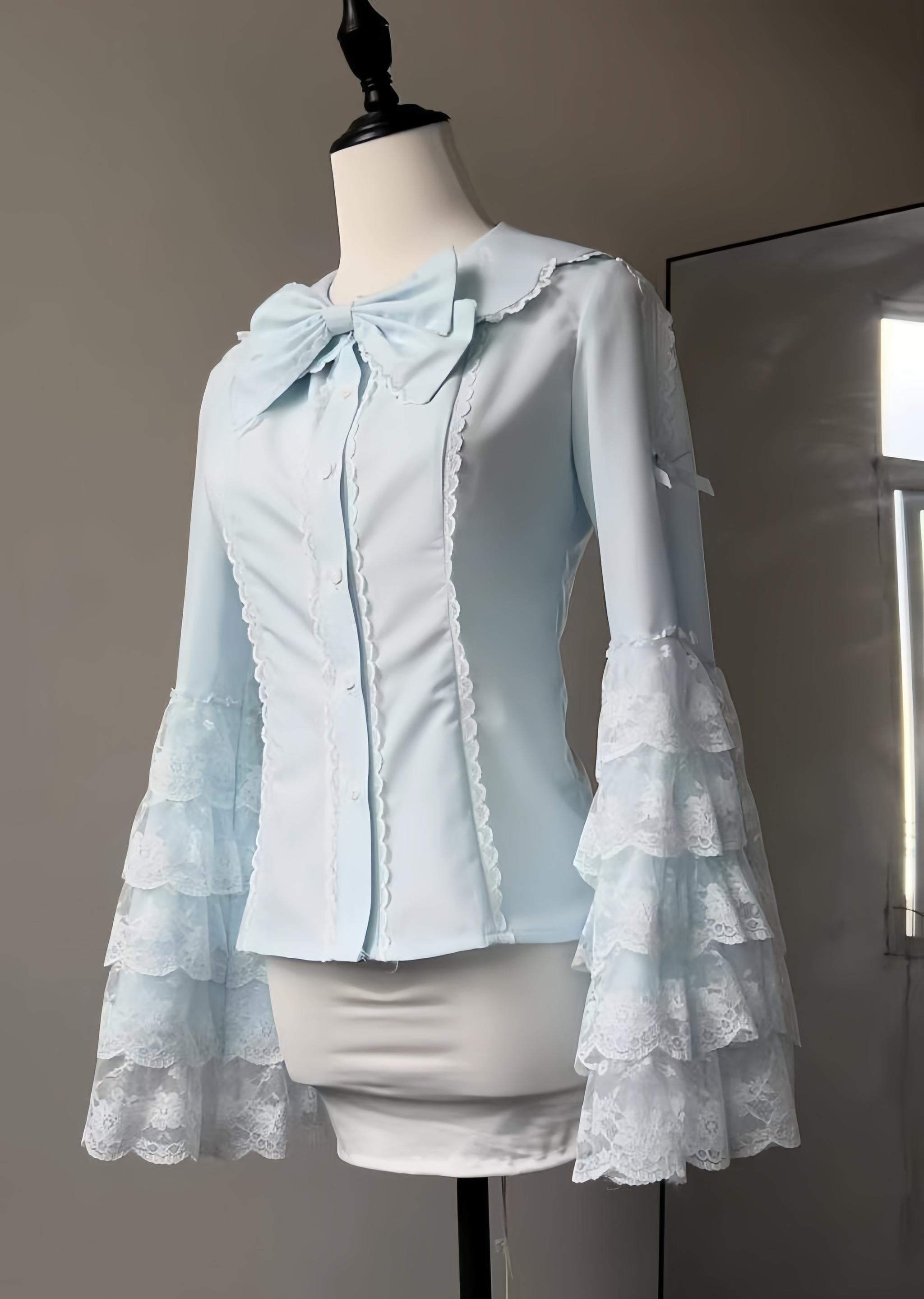 Fermented Milk Puff - Slim Fit Sweet Lolita Shirt, Hime Sleeve Blue S