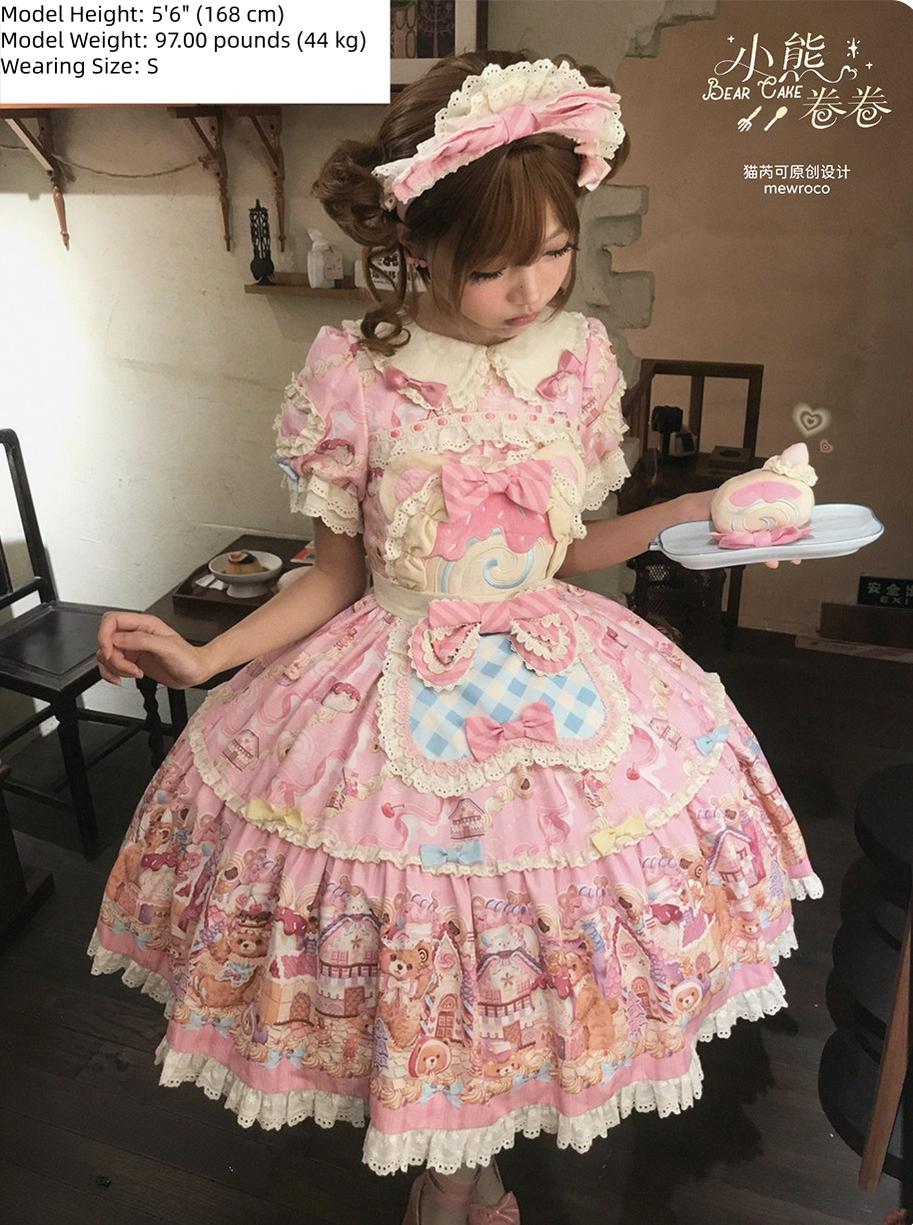 Bear Cake - Sweet Lolita JSK & OP Dress, Bear & Dessert Print 45755:860922