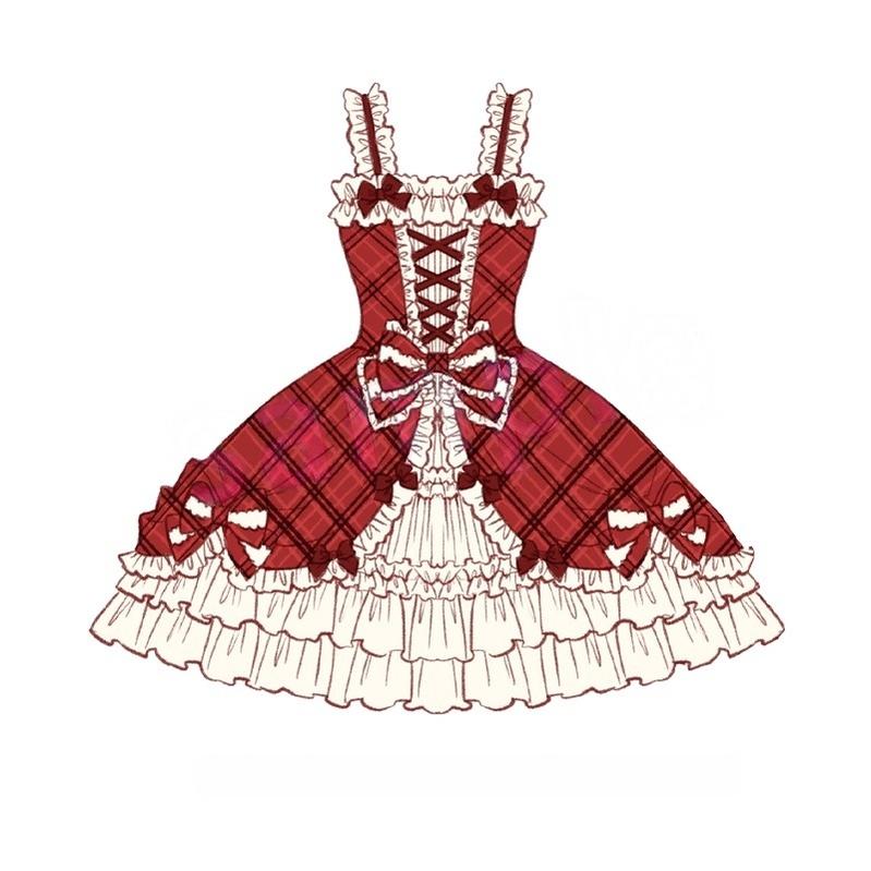 Confession Balloon - Red Plaid Cake Skirt - IP Collab Lolita Plaid JSK Dress JSK S