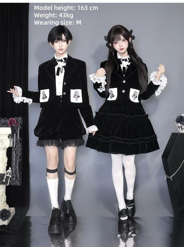CastleToo - Erosion Heart F-Type - Ouji Lolita Suit Black Velvet Shorts and Skirt