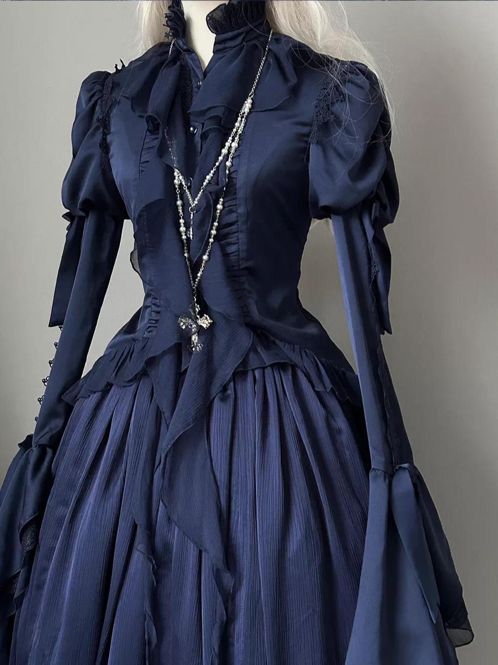 Dragon Bone - Gothic Lolita Blouse, Irregular Swallowtail Flounce Hem