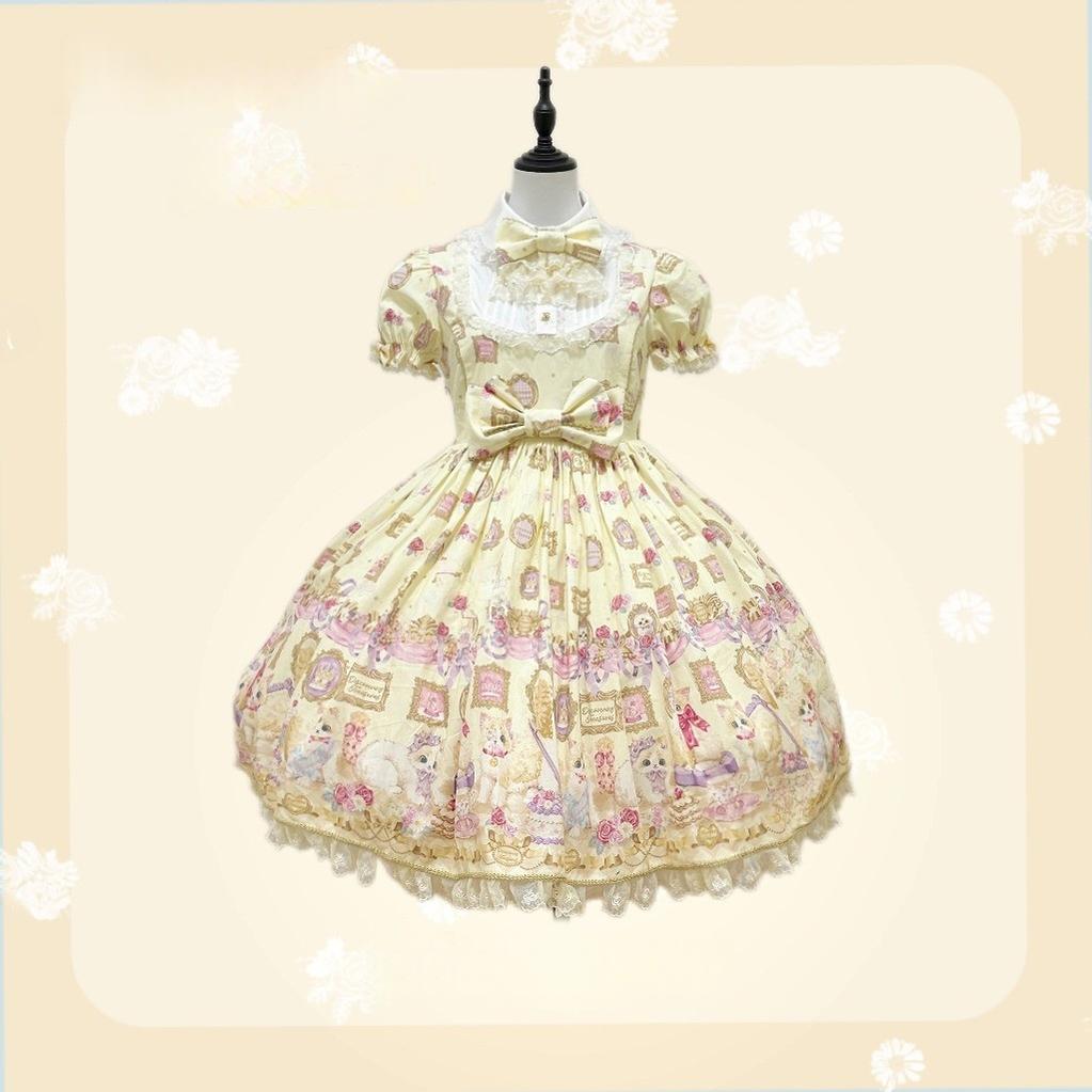 Discovering Treasures - Picture Frame Cat - Kawaii Lolita Dress Suit Cat Print JSK and OP (L M S XL) 42605:746466