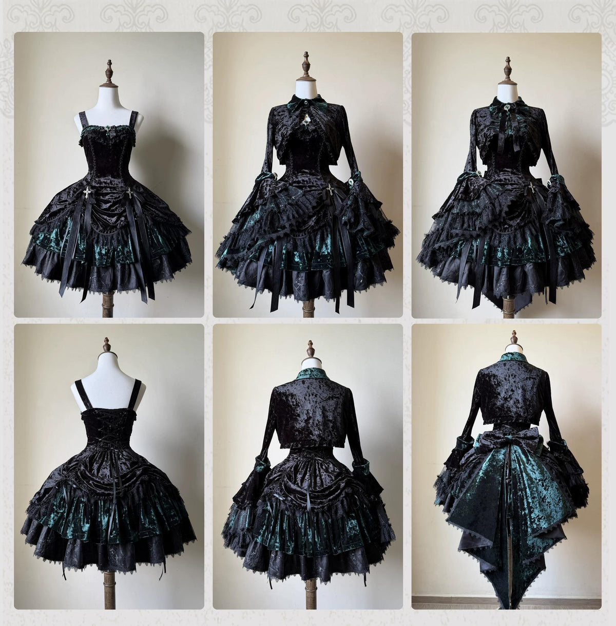 Dark Raven Poem - Gothic Lolita JSK & Bolero Dress Set, Diamond Velvet 45967:869841